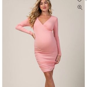 Pink maternity ribbed fitted dress